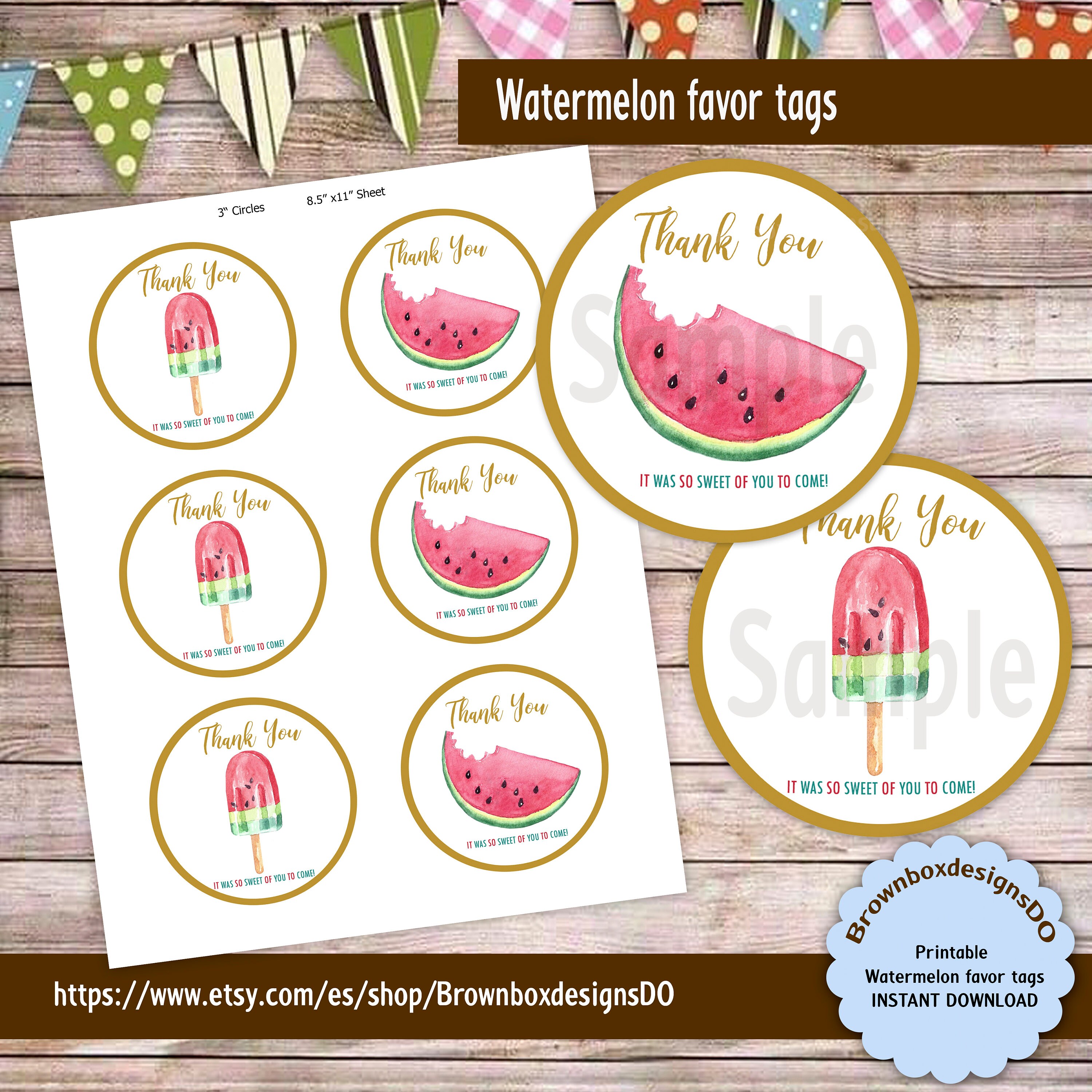Watermelon Party Printable Favor Circles Pink Watermelon Instant Download Watermelon Printable Party Circles Watermelon Party Circles