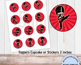 INSTANT DOWNLOAD, Ninja Toppers Cupcake, Ninja Stickers, Ninja Toppers, Ninja Decorations, Ninja Birthday, Favor Tags, Party Supplies