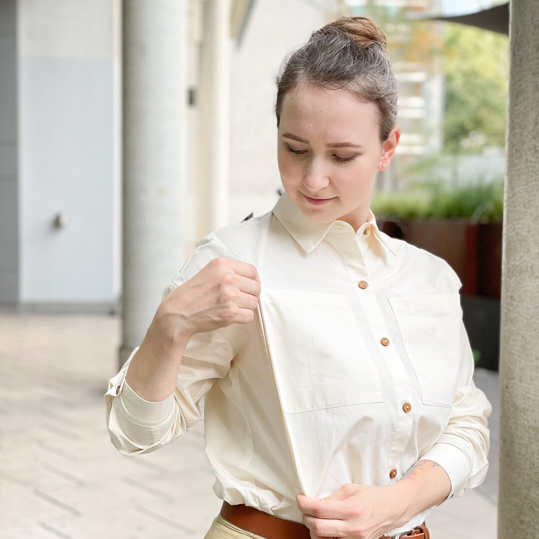 Nursing Shirt Nursing Blouse Light Beige 100 Cotton Discreet Etsy