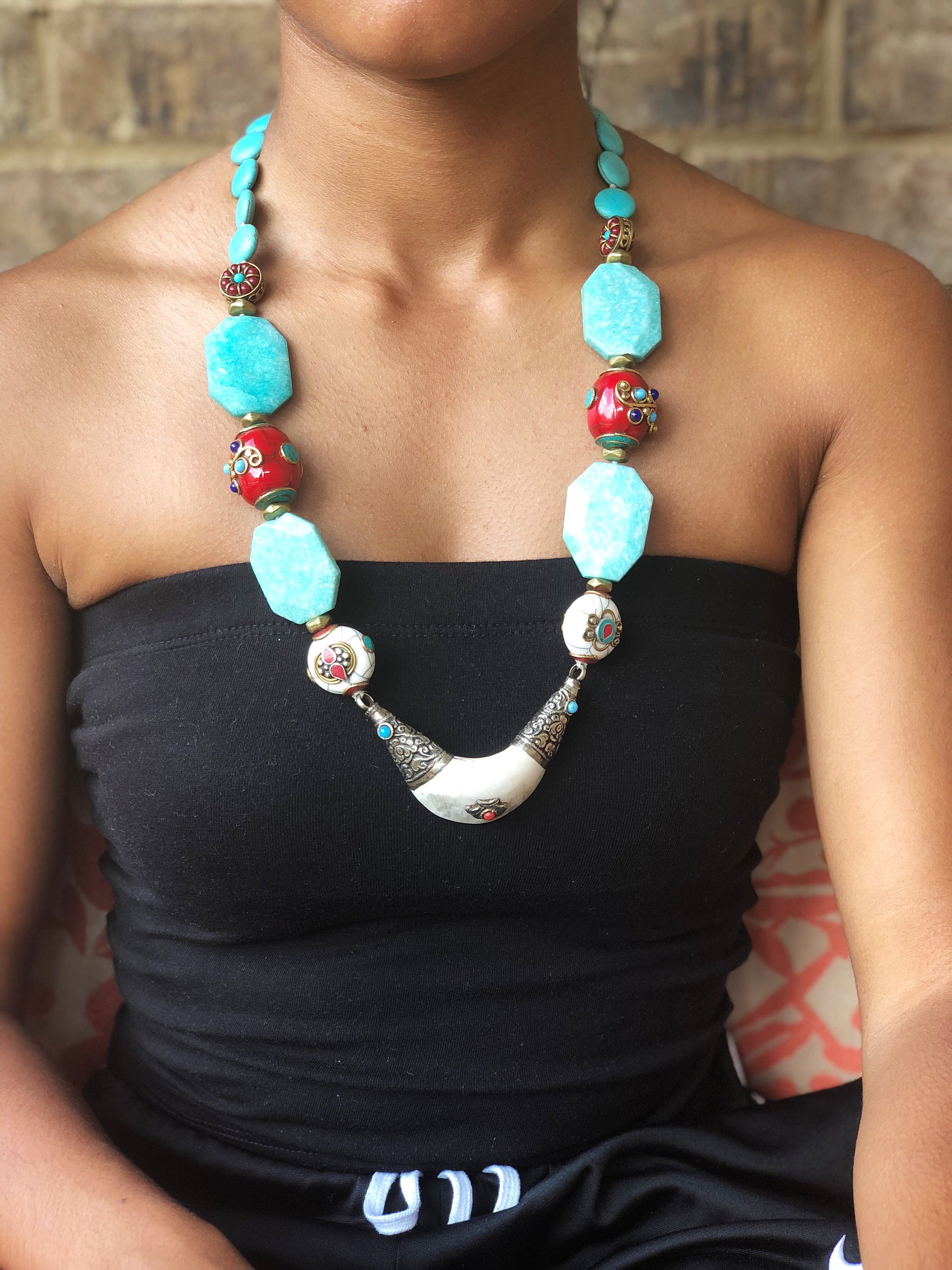 Pendant Necklace; Beaded Necklace; Beaded Pendant Necklace; Statement Pendant Necklace; Statement Necklace; Handcrafted