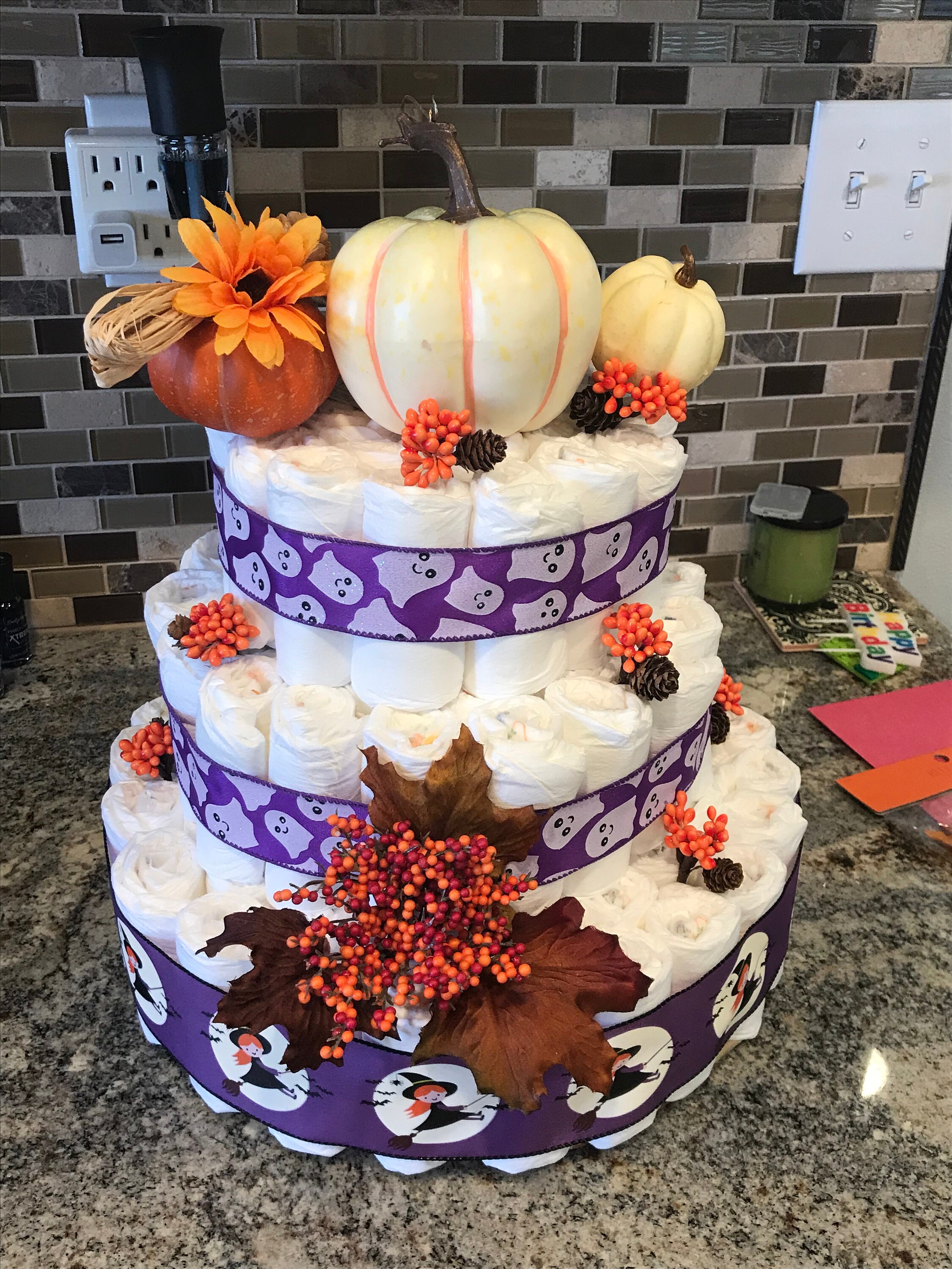 3 Tier Fall Diaper Cake Centerpiece (baby Boy or Baby Girl) Baby Shower ...