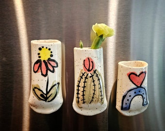 Magnetic bud vase / pen holder - handmade ceramic pottery