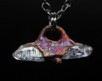 Ìsdýrlingar - Kristallklarer Amethyst Doppelender / Kupfer - Rainbow Aura finish - Kette #I55