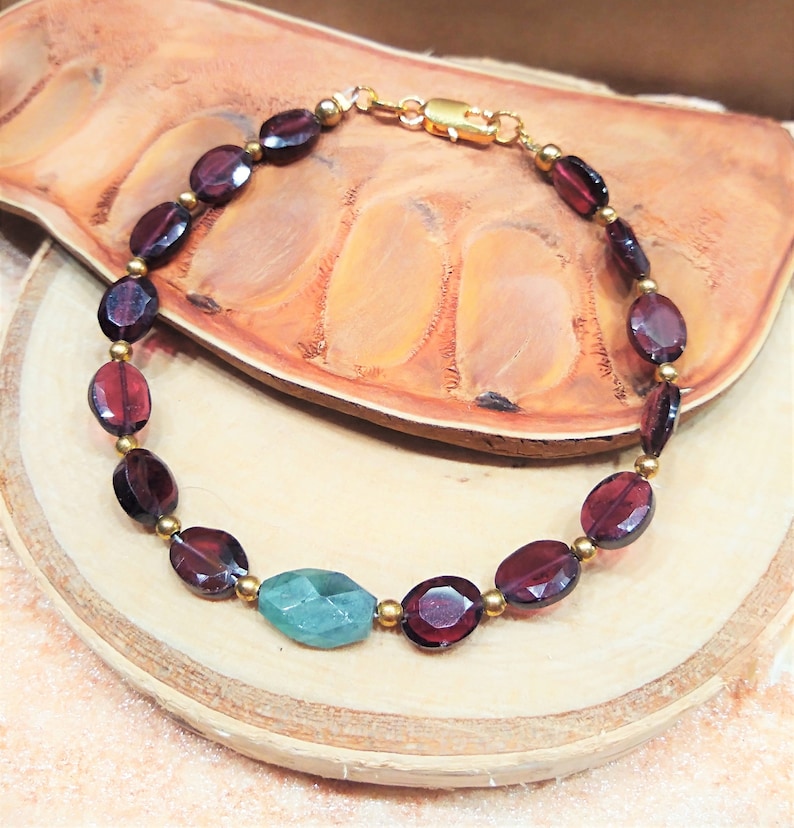 Emerald garnet bracelet gemstone Handmade Fairtrade Jewelry