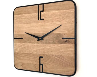 Horloge murale moderne en chêne, modèle "Rétro", bois massif, 36 cm