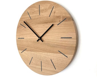 Wall clock made of solid oak wood, model "Line", modern and minimalist