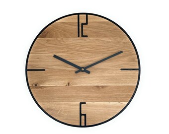 Horloge murale moderne en chêne, modèle "Urbain", bois massif, bois massif