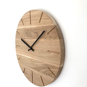 Modern wall clock made of oak, model "Fly", solid wood, solid wood