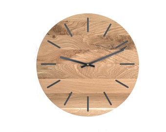 Horloge murale en bois de chêne, bois massif, moderne, 36 cm, chêne, modèle "sign"