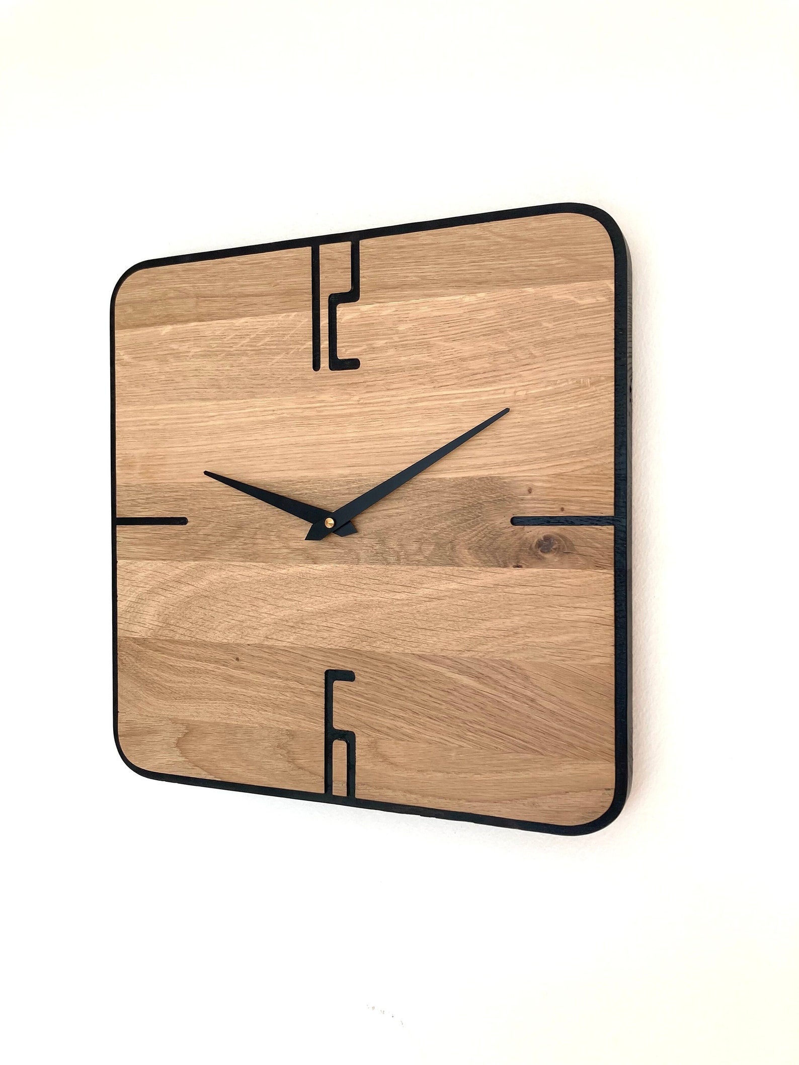 Modern Oak Wall Clock, retro Model, Solid Wood, 36 Cm Etsy