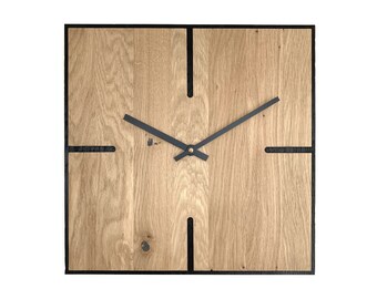 Horloge murale moderne en chêne, bois massif, modèle "Frame"