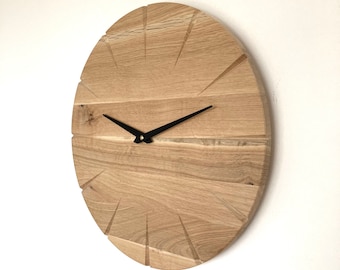 Wall clock made of oak wood, solid wood, wall decoration, clock, model "Spike Solo", solid wood, modern