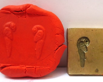 Vintage Indian Brass Bronze Jewelry Making tool Mould Stamp Dye Wax Seal ETHNIC traditional twin bird design imprint Pattern Mughal