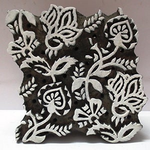 Wooden hand carved textile printing on fabric block / stamp Floral BOLD CARVING UNIQUE