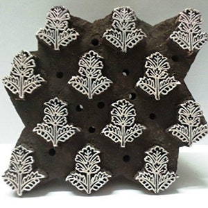 Vintage wooden block stamps hand carved textile printing on fabric / stamp tool carving design print pattern Fine Anokhi Flower Buta