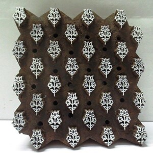 VINTAGE Indian wooden hand carved textile printing fabric block / stamp unique carving wave n floral design pattern