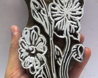 Vintage Indian wooden hand carved textile printing fabric block / stamp design pattern hand craved print block Flower motif