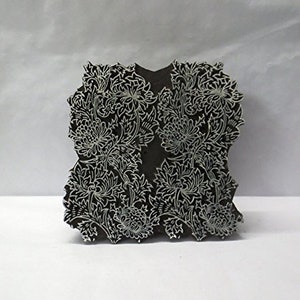 Indian wooden hand carved textile printing on fabric block / stamp ethnic design fine carving floral print