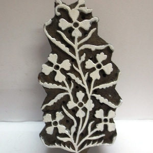 Indian wooden hand carved textile printing on fabric block / stamp ethnic art bold design flower pattern