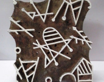 Vintage indian wooden hand carved textile printing on fabric block / stamp vintage tool carving design print pattern STAMP UNIQUE DESIGN