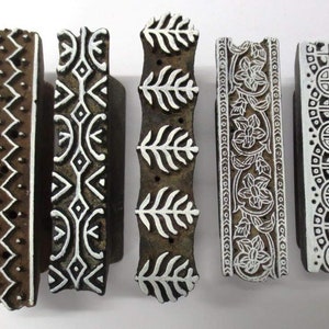 set of 5 indian wooden textile printing on fabric block / stamp unique art FINE patterns