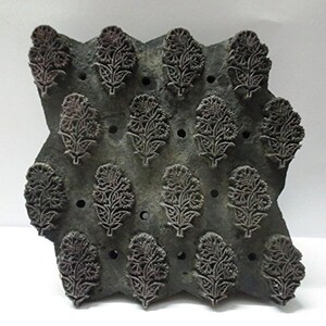 Indian wooden hand carved textile printing on fabric block / stamp fine detailed carving unique floral design pattern