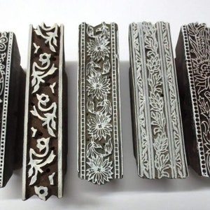 set of 5 indian wooden textile printing on fabric block / stamp unique art STAMP FLORAL BORDERS