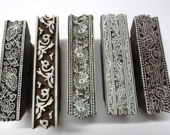 set of 5 indian wooden textile printing on fabric block / stamp unique art STAMP FLORAL BORDERS