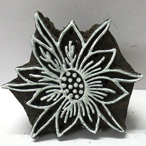Indian wooden blocks block hand carved textile printing on fabric / stamp vintage tool carving design print pattern Flower motif