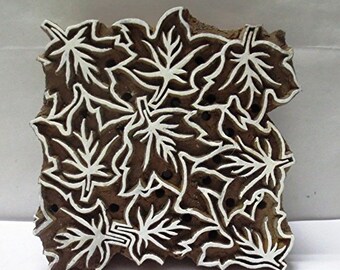 Vintage Indian wooden hand carved textile printing fabric block / stamp design pattern deep groove floral tool