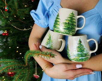 24K Gold Ceramic Christmas Tree Mug, Holiday Gift Ideas, Wheel Thrown Pottery Cup, Handmade Stoneware Ceramics, Christmas Eve Table Settings