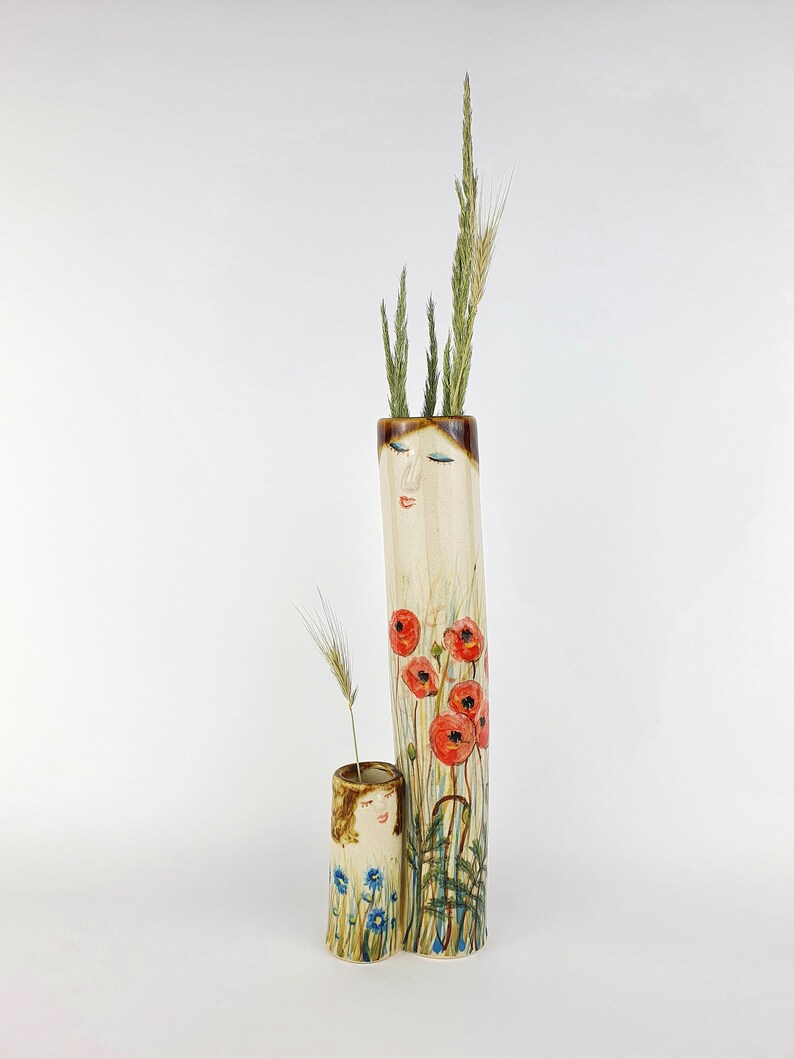 Family Bud Vases Handmade Pottery Planter Head Vase Dried Etsy