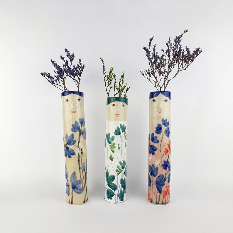 Floral Bud Vases Ceramic Vases Vases With Faces Flower Etsy