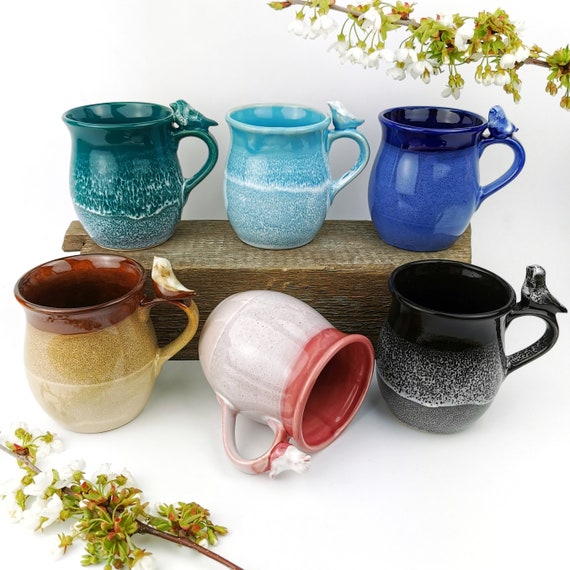 Birds Lover Ceramic Mugs Handmade Pottery Cups Christmas