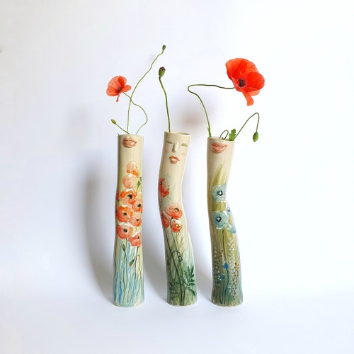 Ceramic Vases Handmade Bud Vases Pottery Planter Face Etsy