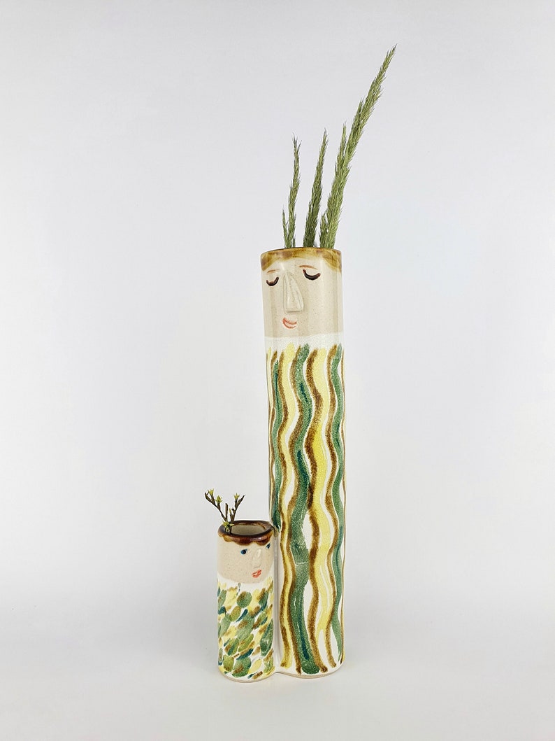 Family Bud Vases Handmade Pottery Planter Head Vase Dried Etsy