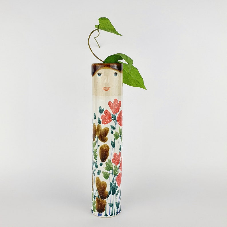 Floral Bud Vases Ceramic Vases Vases With Faces Flower Etsy