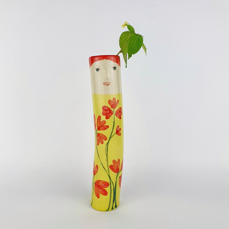 Floral Bud Vases Ceramic Vases Vases With Faces Flower Etsy
