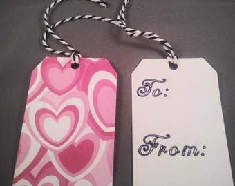 Pink Hearts Gift Tags / Pink / White / Wedding Gift / Valentines Gift / Anniversary Gift / 6 CT Gift Tags