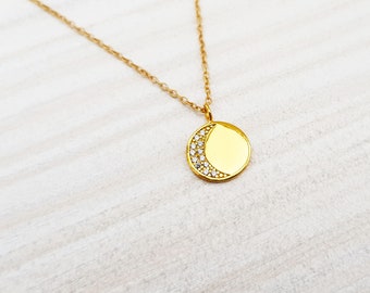 Sun and Moon Gold necklace 925, valentine gift for her