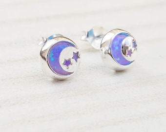 Silver star studs, silver opal earrings 925, silver earrings