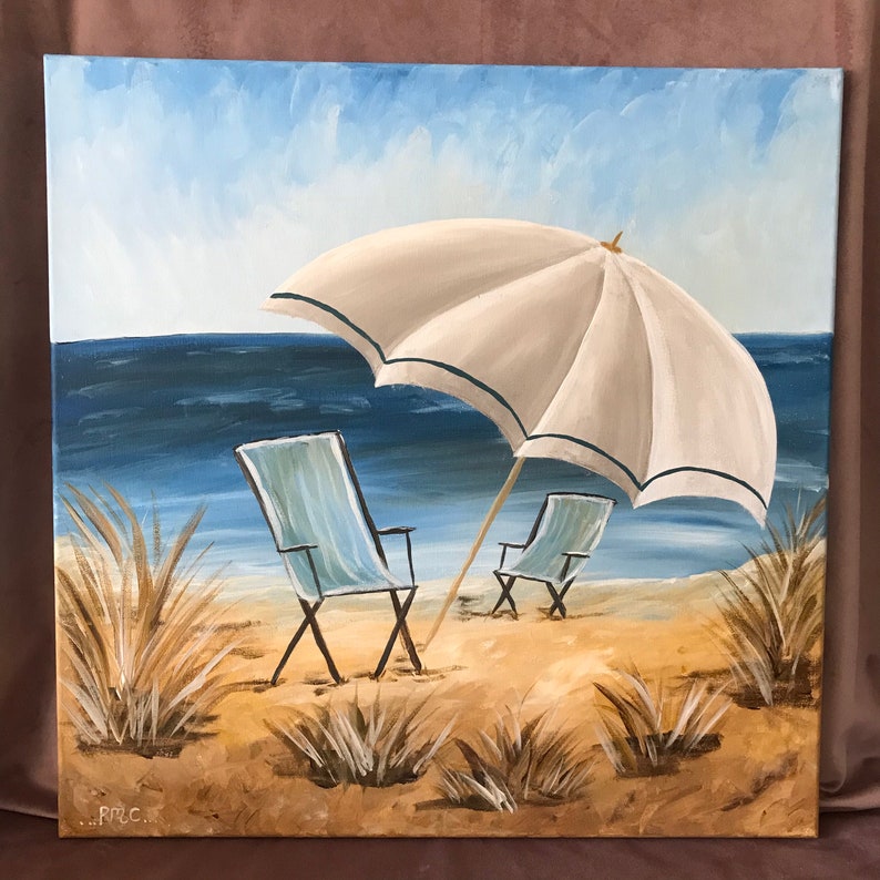 Original Acrylic Painting Beach Umbrella & Beach Chair on a Etsy