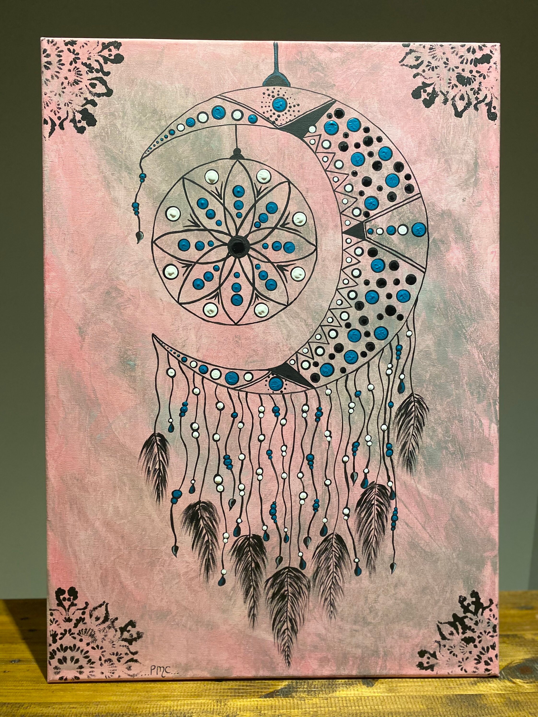 Crescent Moon Original Acrylic Painting Wall Art Decor Etsy