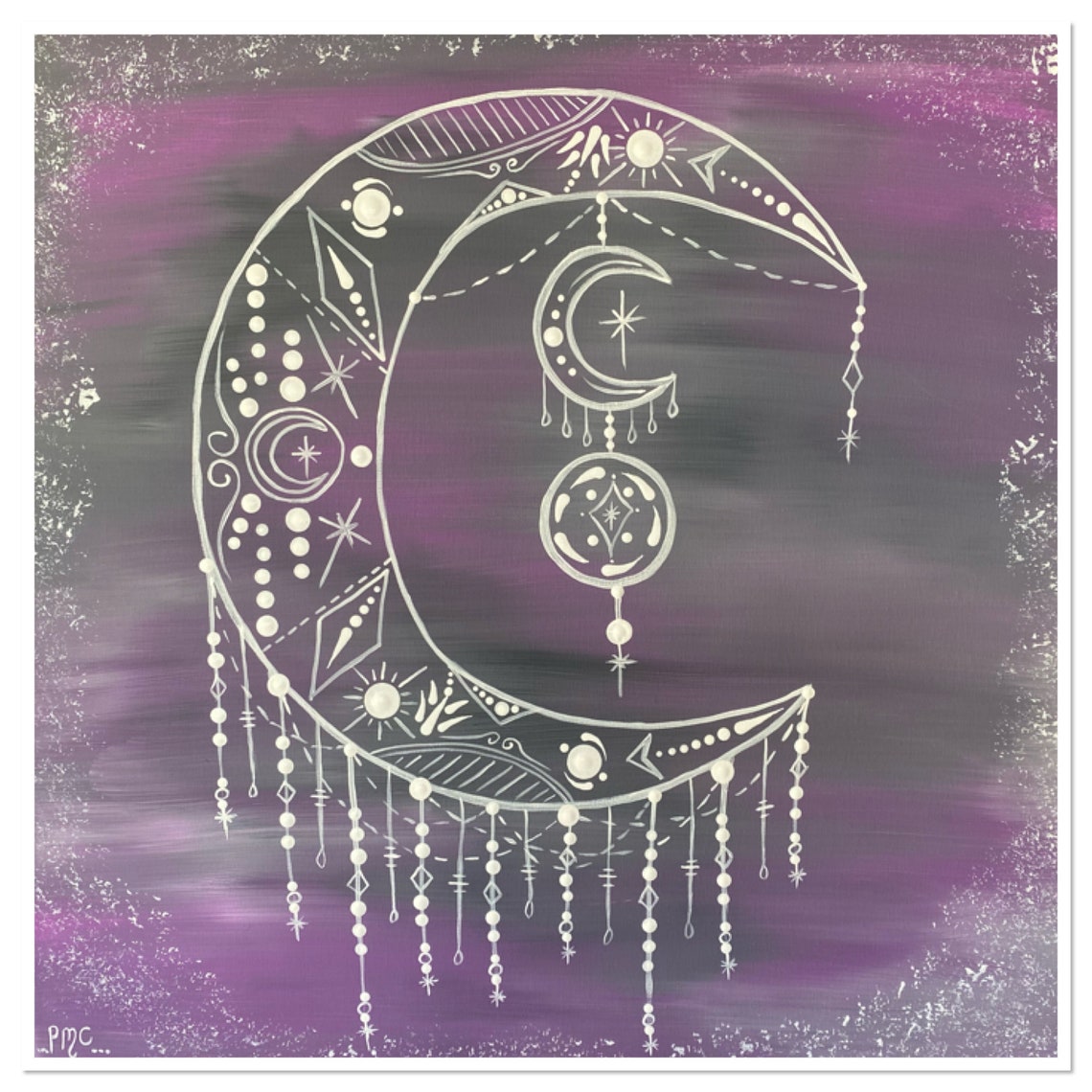 Crescent Moon Moon Wall Art Dot Art Bohemian Purple Etsy