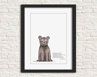 Bear Animal Wisdom Art Print / Wall Art / Jungle Book Quote / Bare Necessities / Handmade / 8x10 5x7 and 11x14