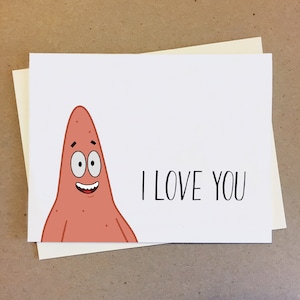 Patrick Star, je t'aime, carte d'anniversaire hilarante, carte meilleur ami, carte d'anniversaire pour petit ami petite amie femme mari