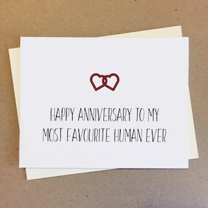 Feliz aniversario a mi humano más favorito. Tarjeta de pareja dulce. Novio Novia Esposa Marido. Tarjeta de mejor amigo. Interior en blanco.
