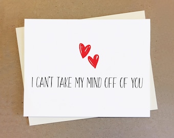Thinking about you card. I can't take my mind off of you. Anniversary card with hearts for boyfriend girlfriend.