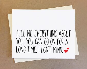 Cute couple card with hearts. Tell me everything about you.