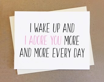 Cute couple anniversary card. Wake up and adore you more everyday.